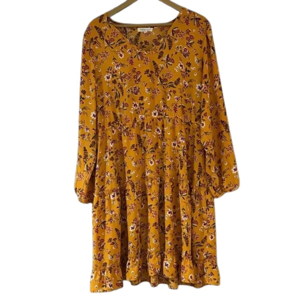 Indigo Soul Golden Orange Floral Long Sleeve Dress